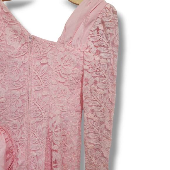 Vintage Roberta California women's pink lace lined ruffle trim bodycon dress - Picture 7 of 15